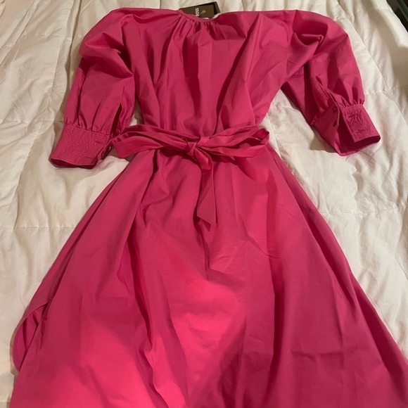 BOSS Dapera Long Sleeve Cotton Blend Dress in Flamingo - Picture 9 of 9